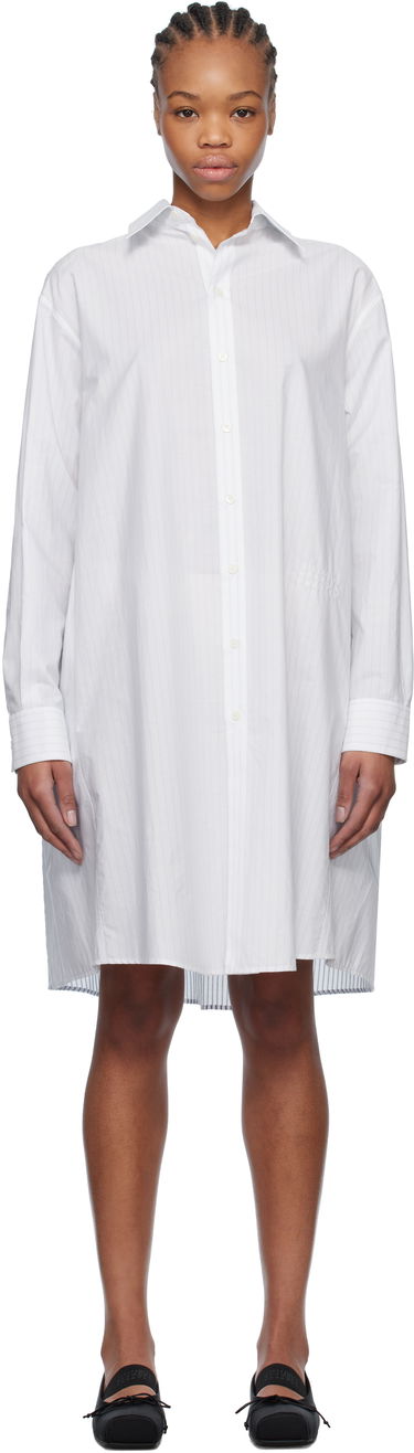 Obleke Maison Margiela MM6 Maison Margiela Spliced Striped Cotton Poplin Midi Shirt Dress Bela | S52DD0059 M35252, 0
