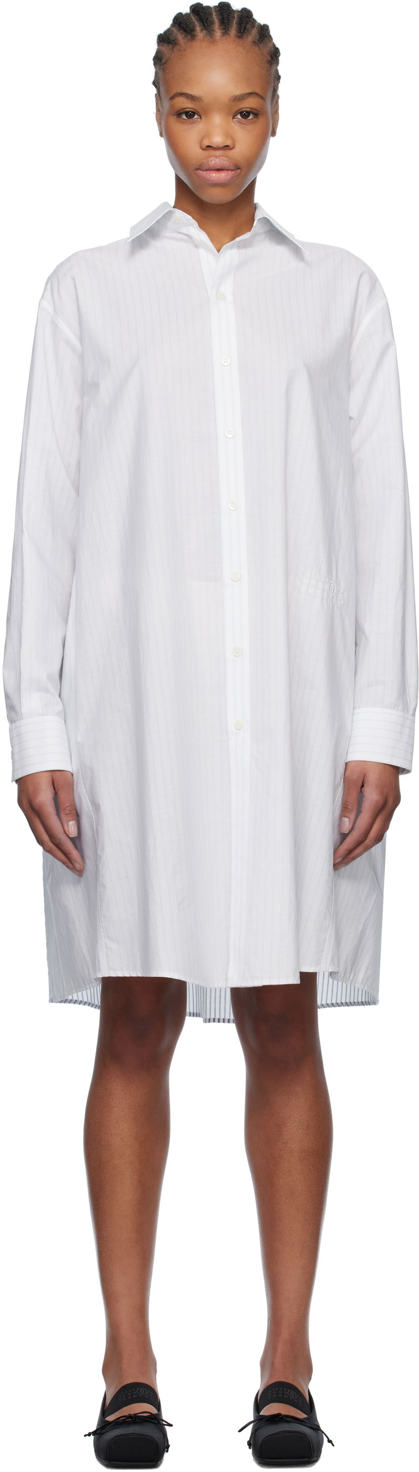 Obleke Maison Margiela MM6 Maison Margiela Spliced Striped Cotton Poplin Midi Shirt Dress Bela | S52DD0059 M35252