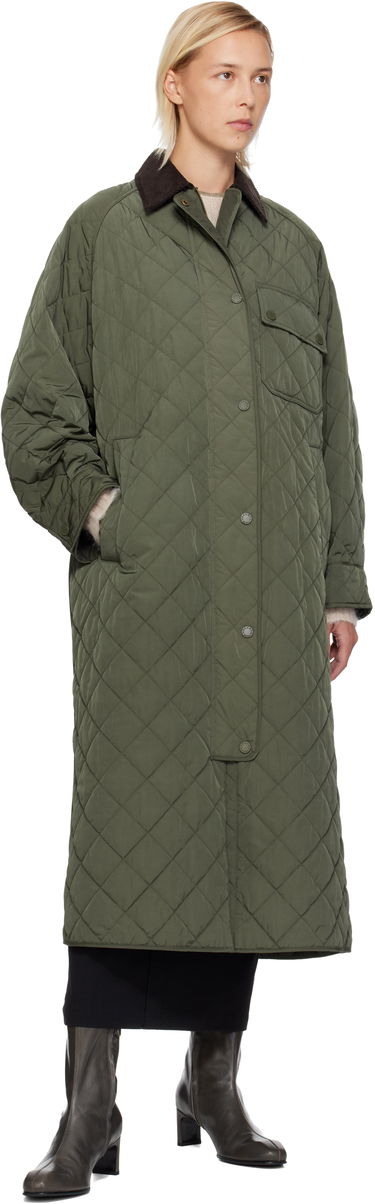 Plašči Max Mara Coccole Quilted Long Coat with Corduroy Collar Zelena | 2525496092600, 3