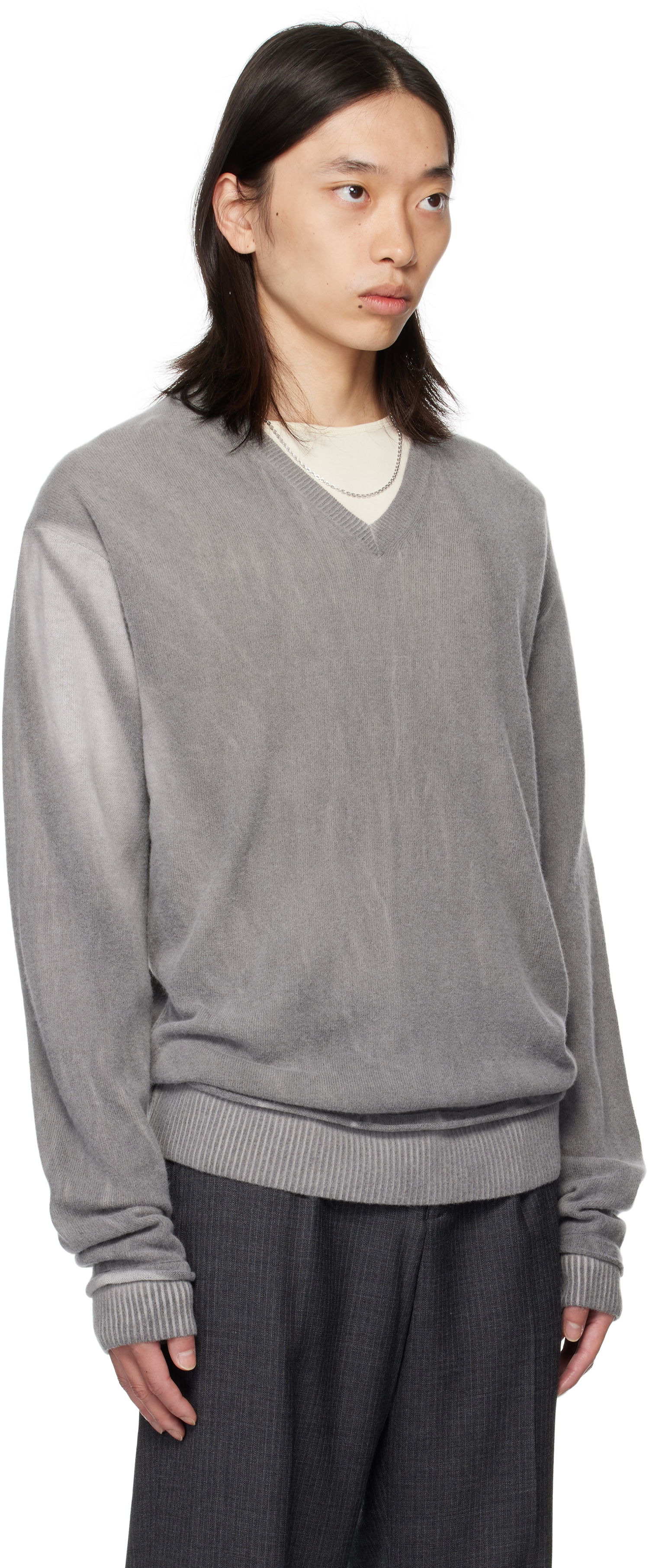 Pleteni pulover OUR LEGACY Our Legacy Parallel V-Neck Sweater Siva | M4253PGS, 1