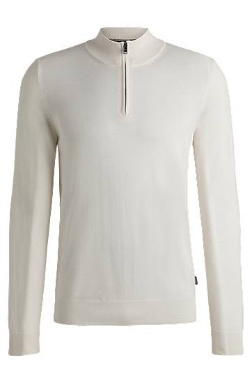 Pleteni pulover BOSS Virgin Wool Zip-Neck Sweater Bela | 50528300