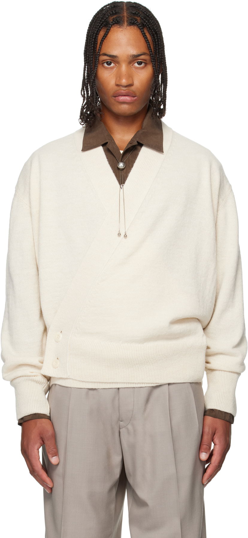 Pleteni pulover LEMAIRE Lemaire Wrap Cardigan Bela | TO1476 LK1028