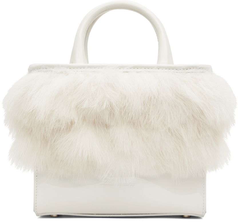 Torbica Blumarine Feather Patent Leather Top Handle Bag Bela | A4HHW047A, 0