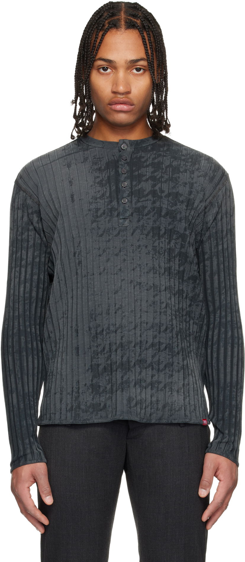 Majica Diesel T-Ally-Pie Long Sleeve Patterned Ribbed Henley Siva | A21589-0QKBU-02A