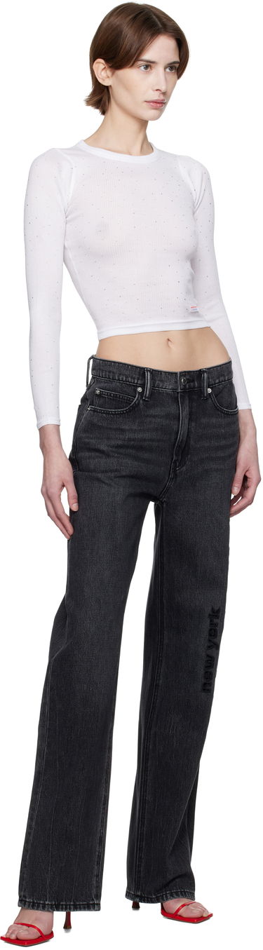 Krop-top Alexander Wang Alexander Wang Crystal Long Sleeve T-Shirt Bela | WL003AT, 3