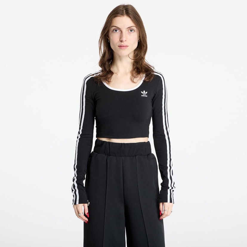 Krop-top adidas Originals 3 Stripes Crop Long Sleeve T-Shirt Črna | JD4624