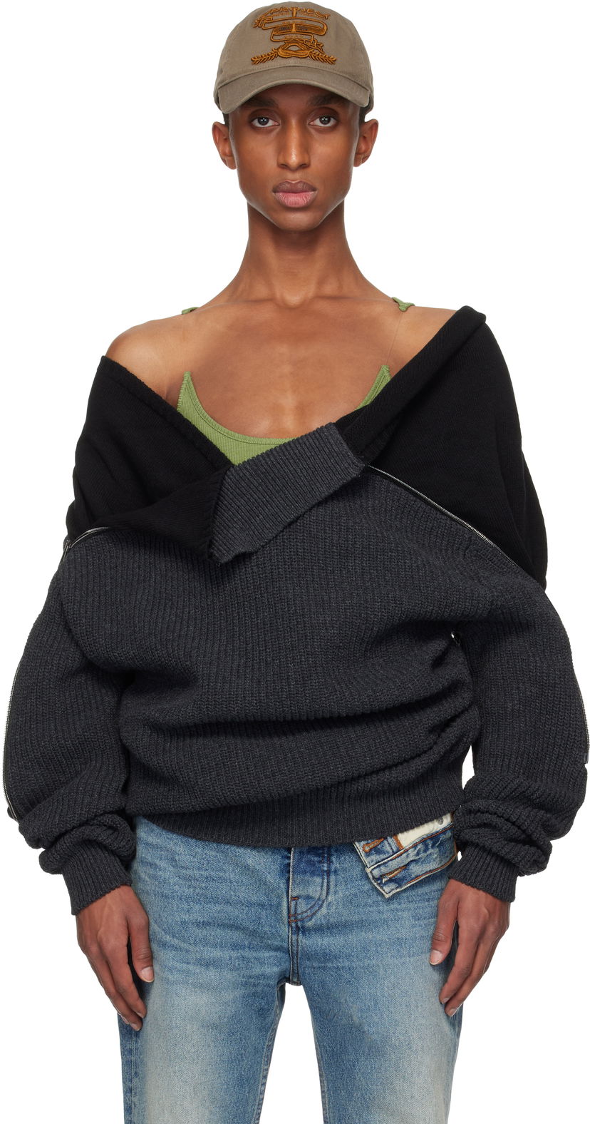 Pleteni pulover Y/PROJECT Zip Insert High Neck Sweater Siva | 206SW008