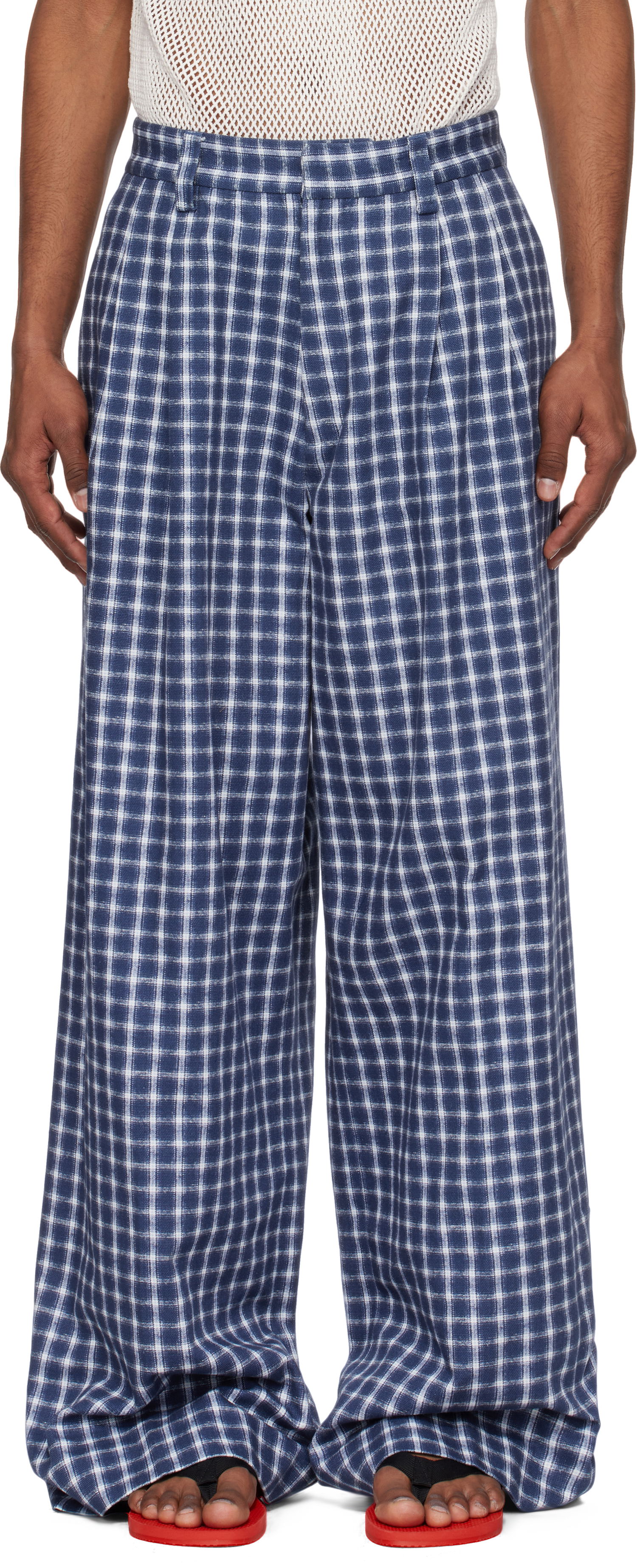 Hlače ERL ERL Check Pleated Tailored Trousers Modra | ERL10P038, 0