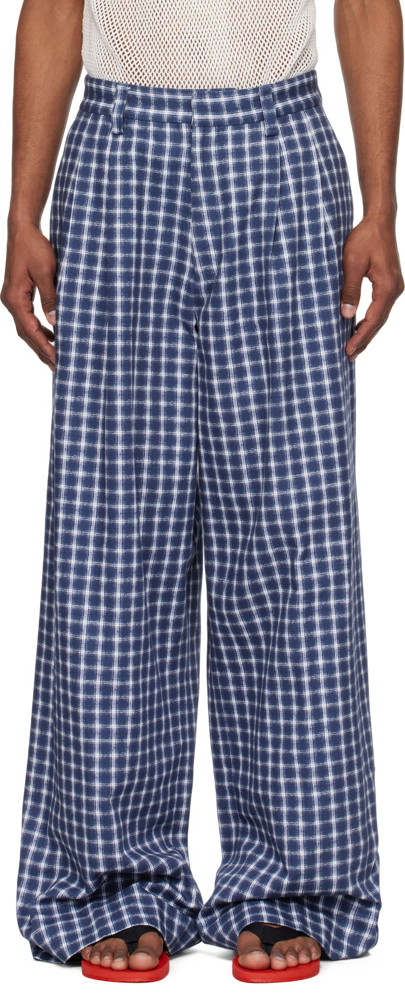 Hlače ERL ERL Check Pleated Tailored Trousers Modra | ERL10P038