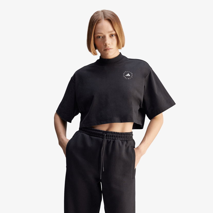 Majica adidas Originals Stella McCartney Cropped Mock Neck T-Shirt Črna | JJ0080