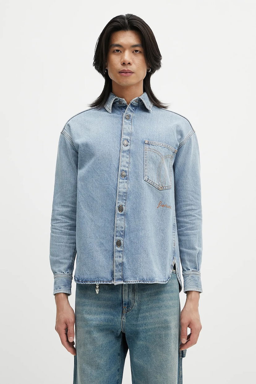 Srajce Fiorucci Fiorucci Open Back Embroidered Denim Shirt Modra | W02SMDSI390DN01DN01