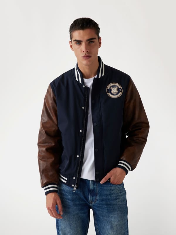 Bomber jakna GUESS Navy Blue Twill College Jacket Modra | M5RL19WGU82