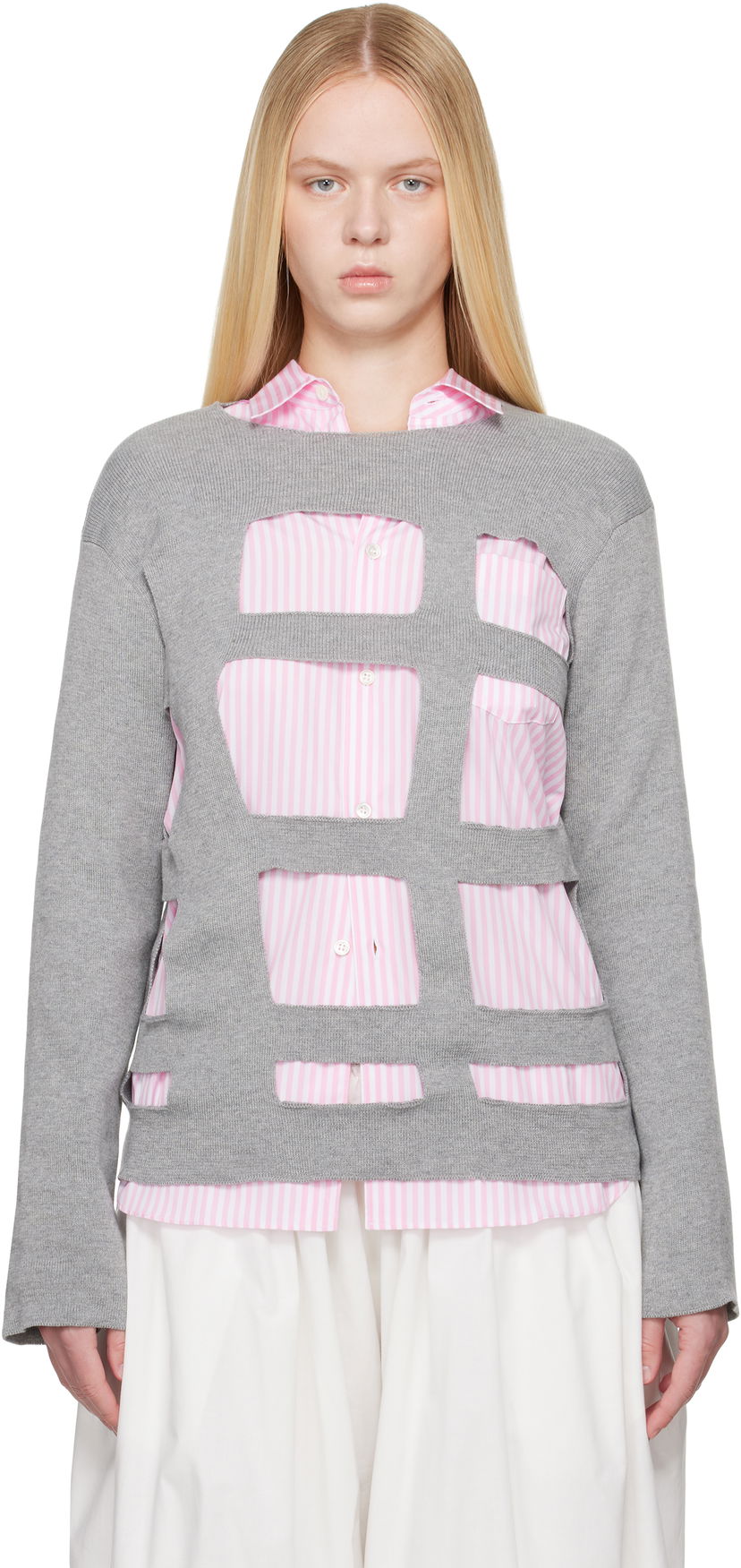 Pleteni pulover Comme des Garçons Comme des Garçons Shirt Geometric Cutouts Sweater Siva | FO-N002-S25