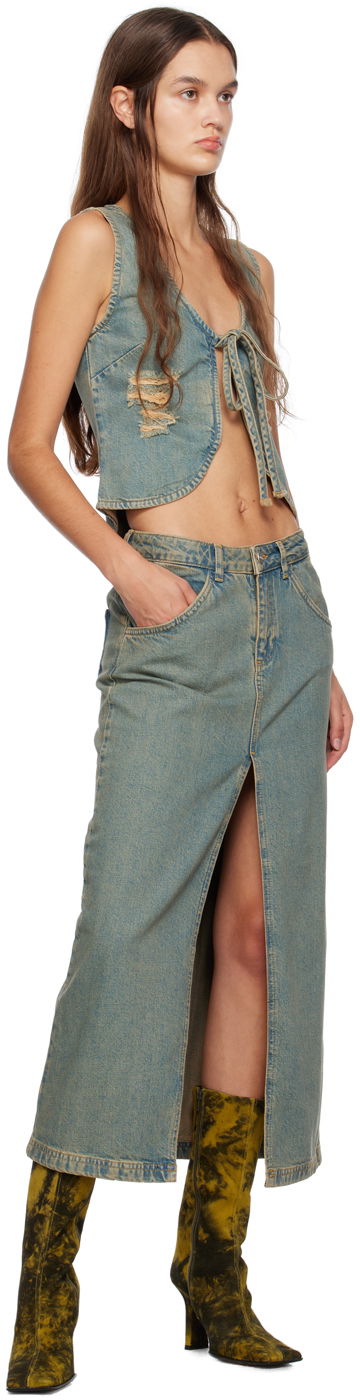 Telovnik Miaou Miaou Chani Denim Tie-Front Tank Top Modra | 7089SD4GAD, 3