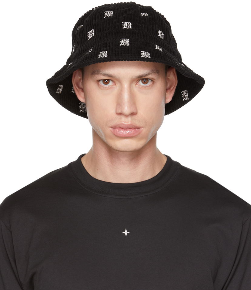 Klobuk R13 R13 Corduroy Allover Logo Bucket Hat Črna | R13WA026-R153B