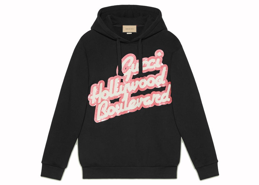 Pulover Gucci Hollywood Boulevard Sequinned Hoodie Black Črna | 615061 XJEF8 1043