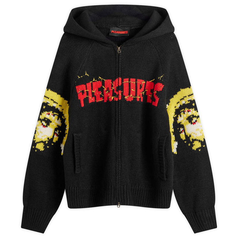 Pleteni pulover Pleasures Knitted Graphic Hoodie Črna | P24W025-BLACK