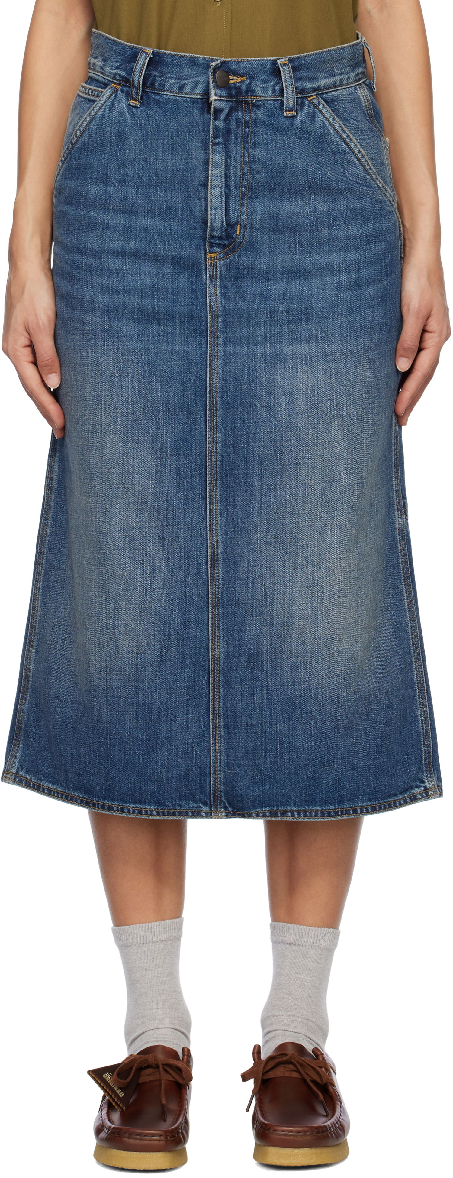 Krila Carhartt WIP Single Knee Denim Midi Skirt Modra | I034224 014L, 0