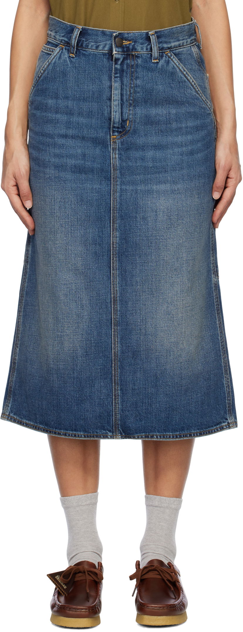 Krila Carhartt WIP Single Knee Denim Midi Skirt Modra | I034224 014L
