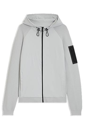 Jakna BOSS Comfort-Stretch Knit Hybrid Jacket Siva | 50541956