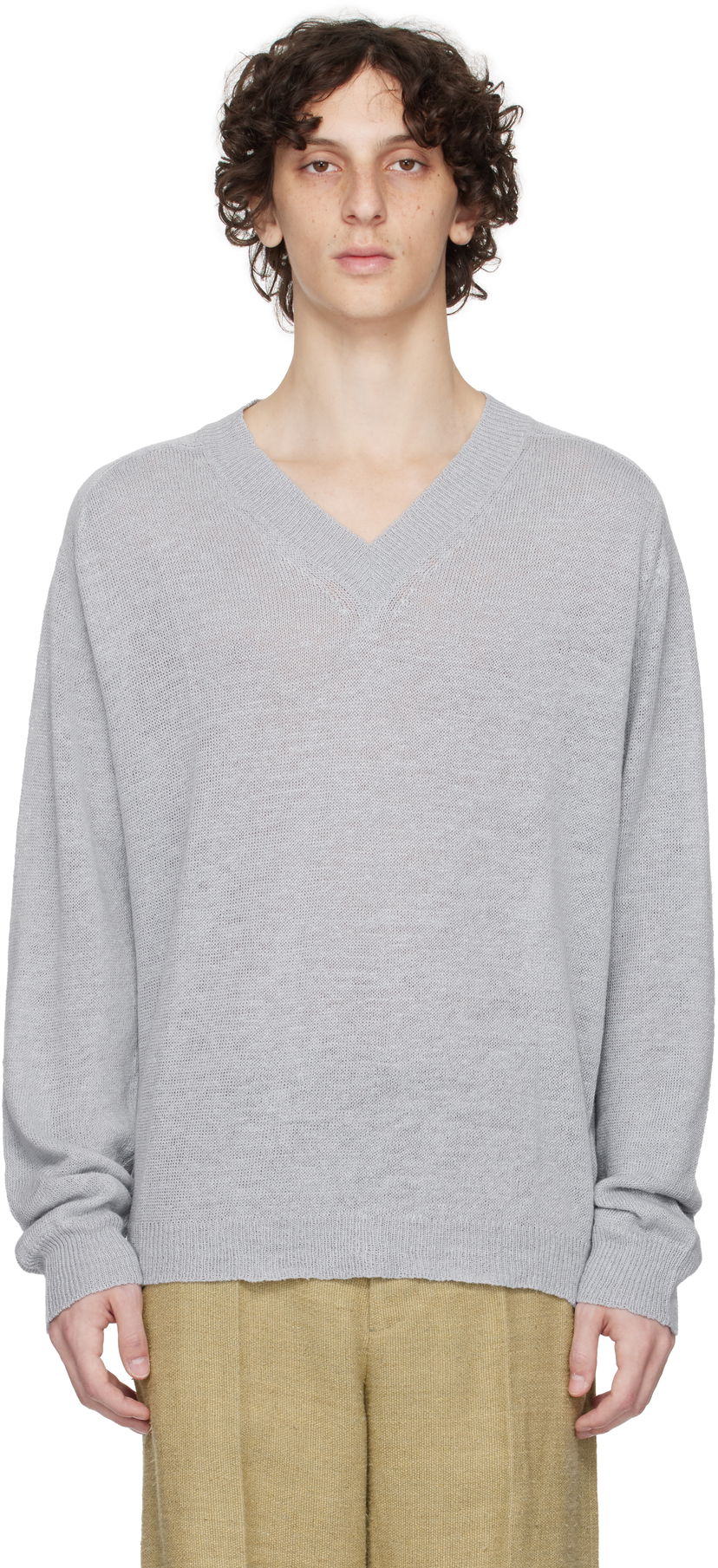 Pleteni pulover OUR LEGACY Our Legacy Rue V-Neck Sweater Siva | M2253RB