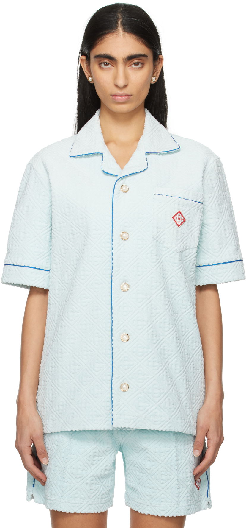Srajce Casablanca Monogram Towelling Relaxed Fit Shirt Modra | U-MPS25-SH-085-01