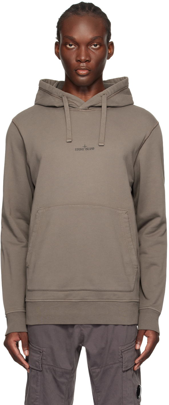Pulover Stone Island Taupe Printed-Logo Hoodie Bež | 811566283