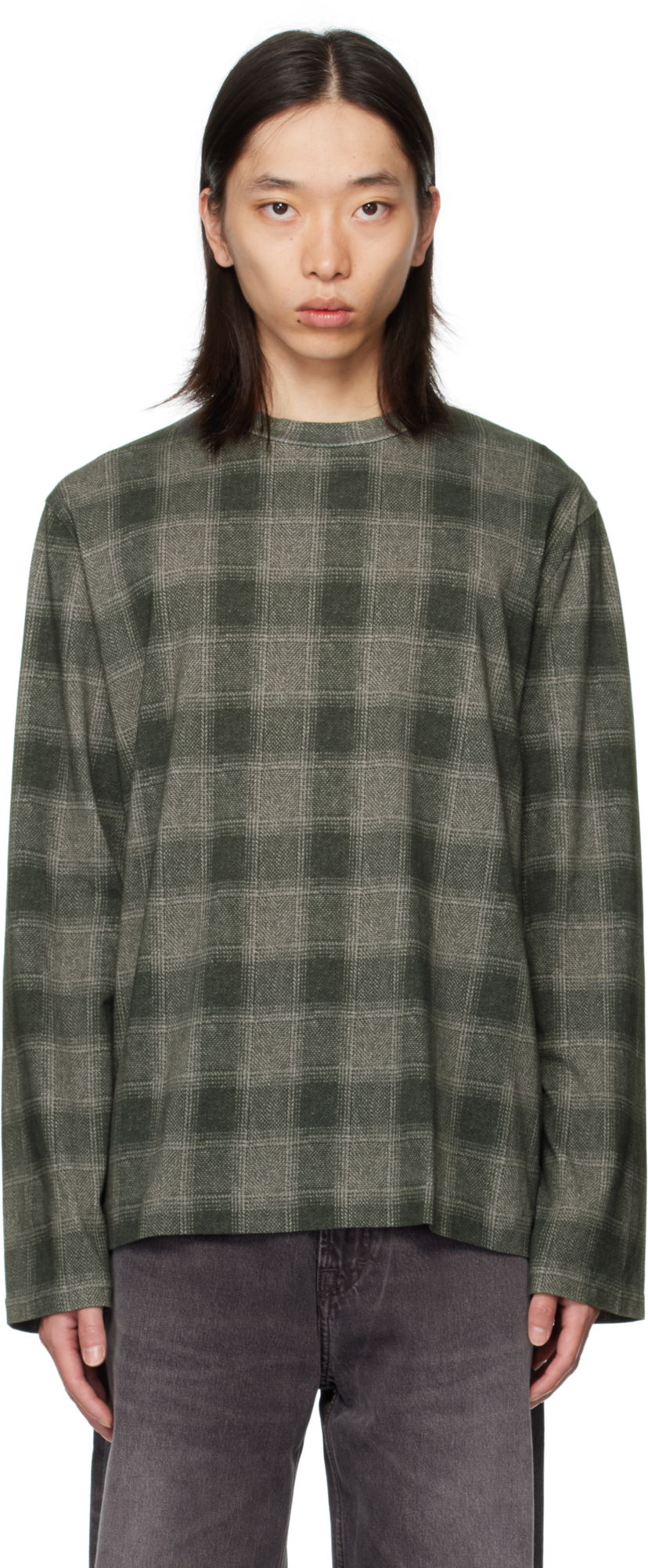 Majica OUR LEGACY Our Legacy Box Check Long Sleeve T-Shirt Zelena | M4256BO