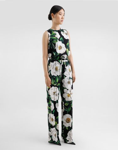 Hlače Dolce & Gabbana Dolce & Gabbana Camellia Print Drawstring Pants Črna | FTC9YTFSA7FHN5JB, 1