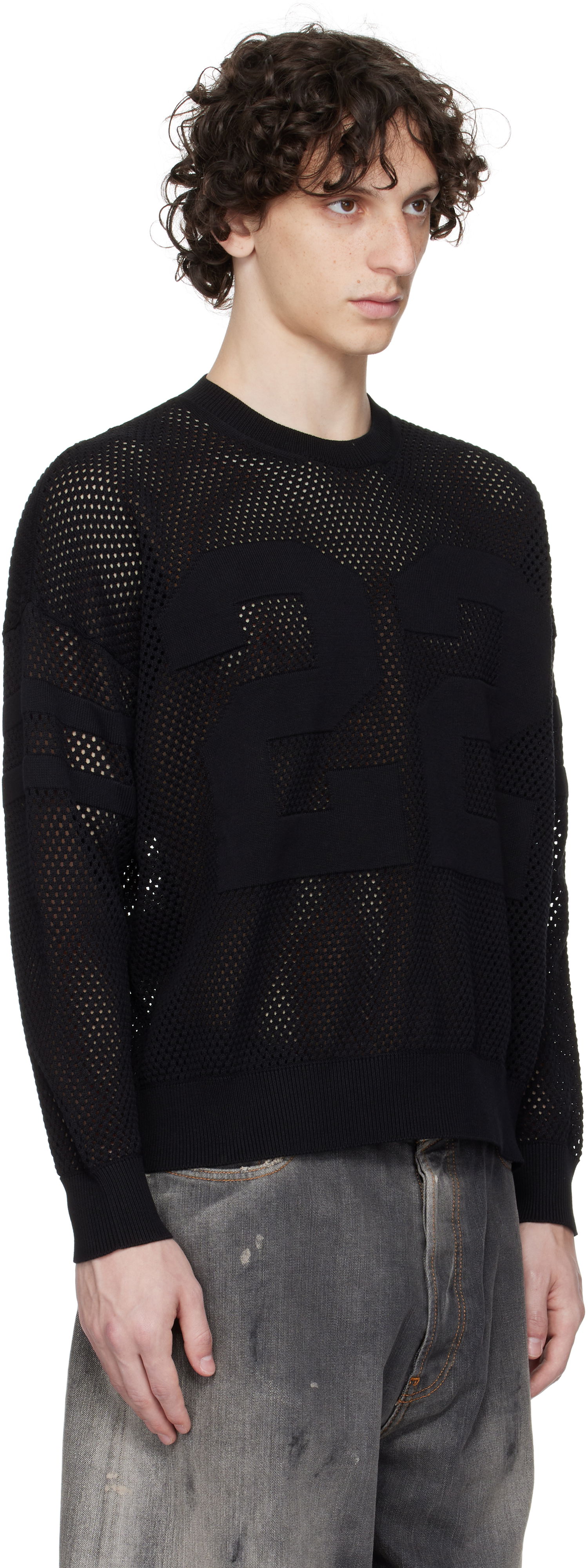 Pleteni pulover AMIRI AMIRI '22' Mesh Crewneck Sweater Črna | AMKNCW1040, 1