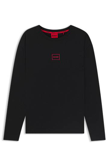 Majica BOSS Stretch-Cotton Long-Sleeve T-Shirt with Logo Print Črna | 50525229