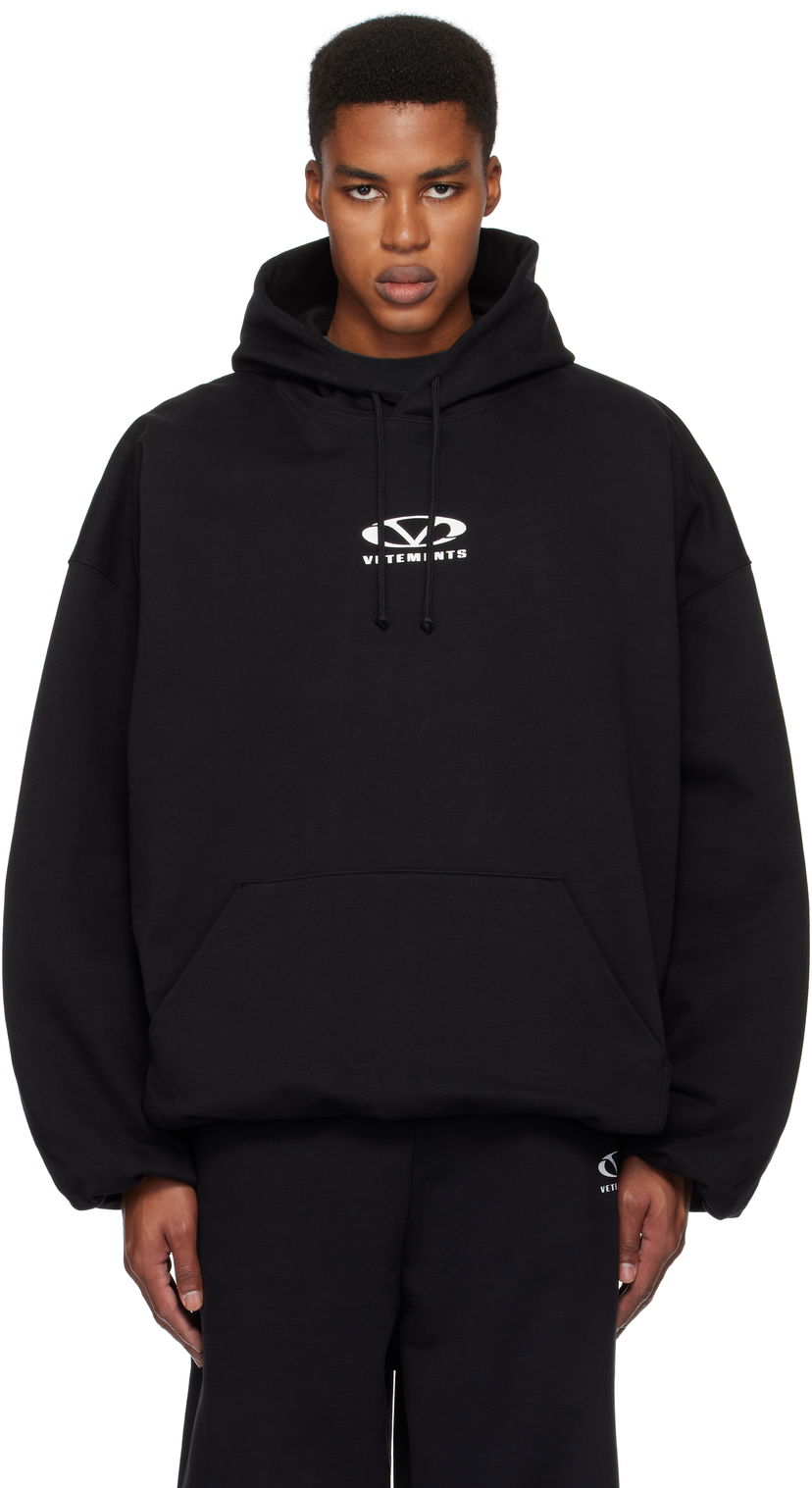 Pulover VETEMENTS Oval Logo Cropped Boxy Hoodie Črna | UA66HD600BW