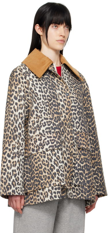 Plašči GANNI Ganni Leopard Print Canvas Midi Jacket Bež | W0391, 1