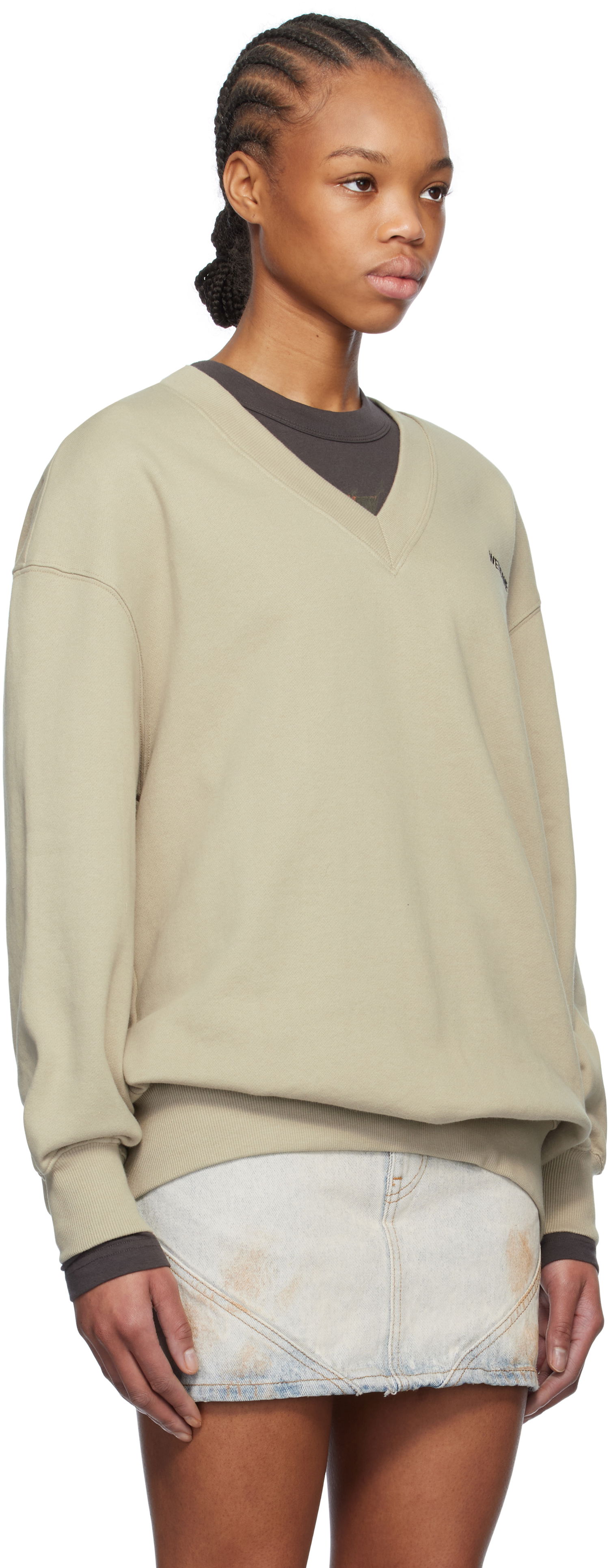 Pleteni pulover We11done We11done Oversized V-Neck Sweatshirt Bež | WD-TS0-25-773-U-KK, 1