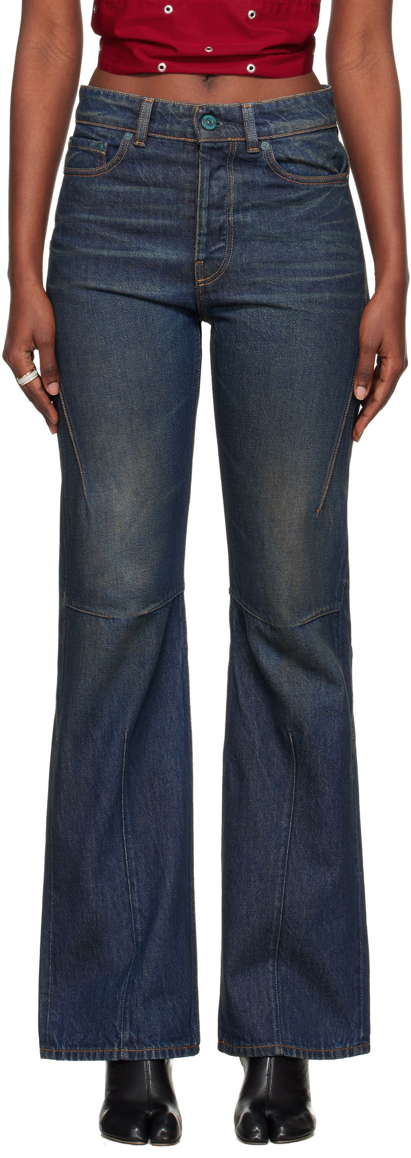 Kavbojke OUR LEGACY Moto Cut Flared Jeans Modra | W4255MS
