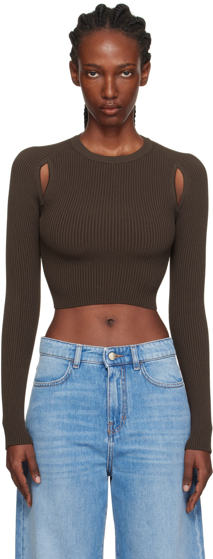 Pleteni pulover Max Mara Max Mara Ala Cutout Ribbed Knit Sweater Rjava | 2511361173600