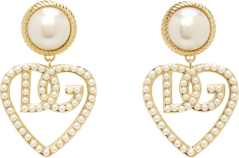 Uhani Dolce & Gabbana DG Logo & Heart Pearl Earrings Kovinski | WEQ6L4 W1111