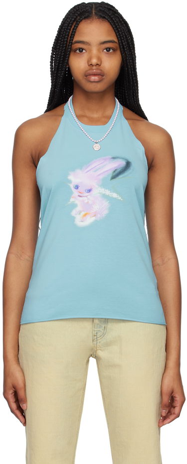 Majica brez rokavov We11done Halter Graphic Tank Top Turkizna | WD-TT1-23-738-W-SK, 0