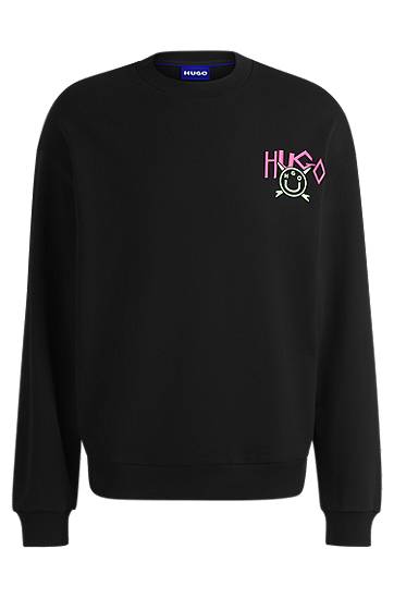 Pleteni pulover BOSS HUGO Happy Logo Terry Sweatshirt Črna | 50539702