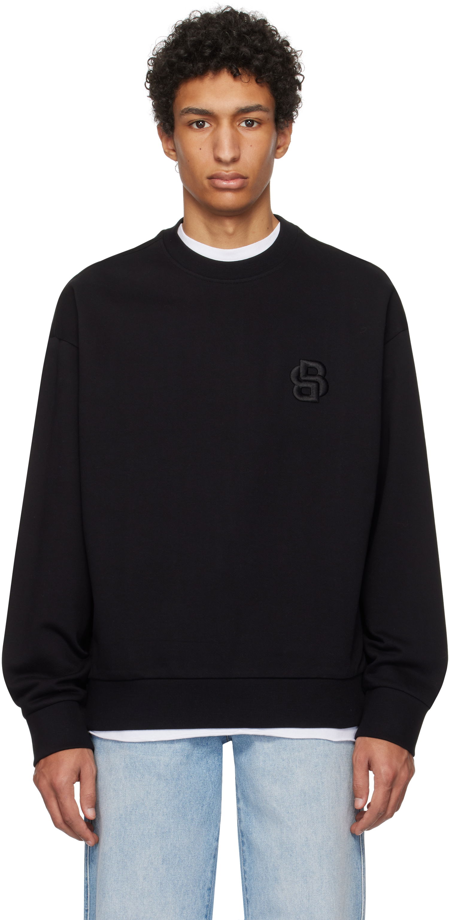 Pleteni pulover BOSS Mercerized Cotton Sweatshirt Črna | 50533075, 0