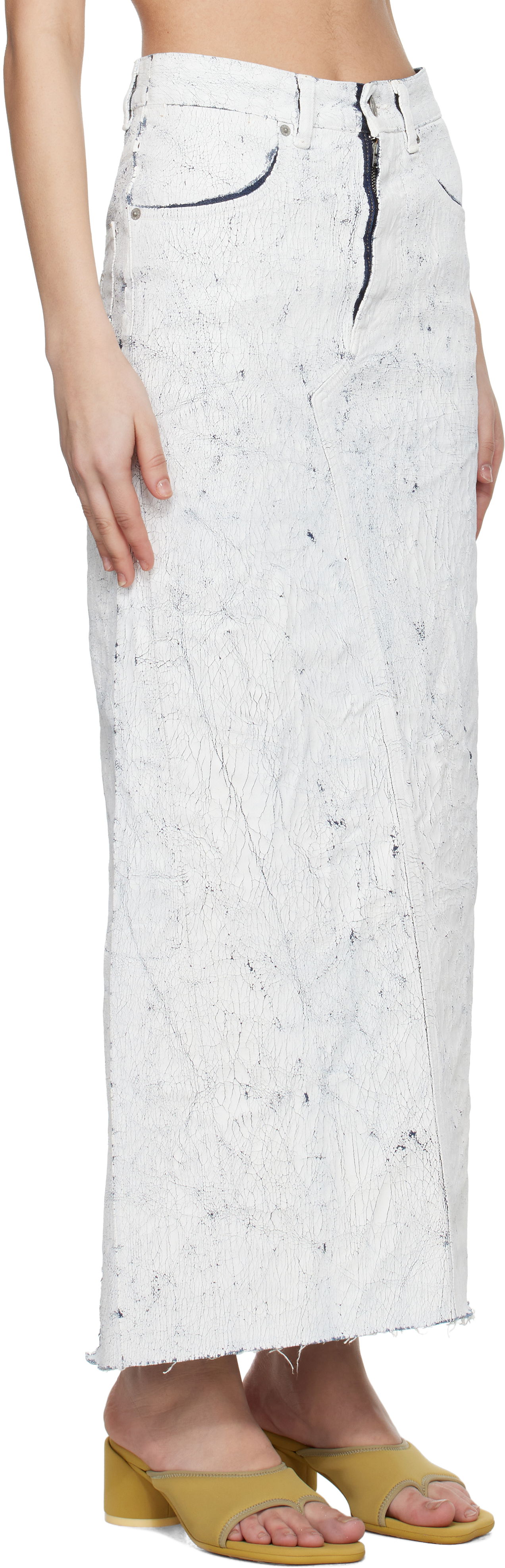 Krila Maison Margiela MM6 Maison Margiela Hand-Painted Denim Maxi Skirt Bela | S62MI0027 M30028, 1