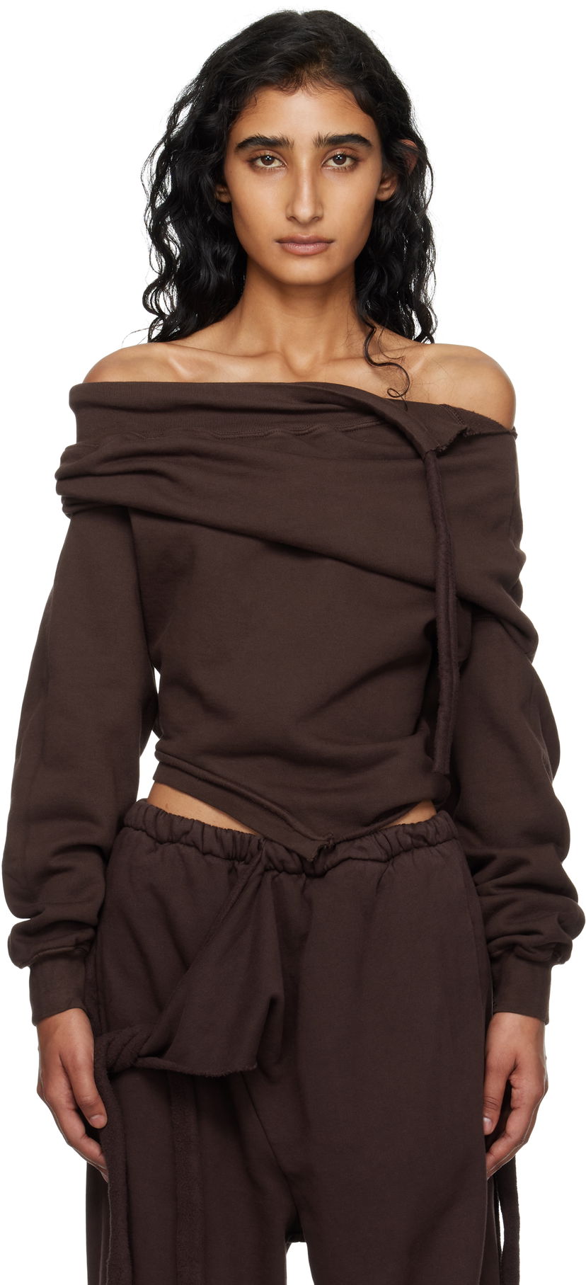 Pleteni pulover Ottolinger Ottolinger Off-Shoulder Slouchy Sweater Rjava | 115-104615-01