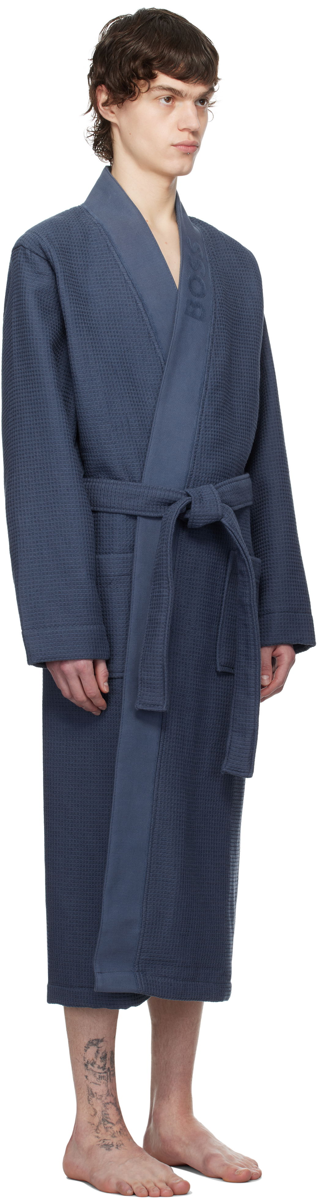 Pižame BOSS BOSS Waffle-Structure Dressing Robe Modra | 50469787, 1