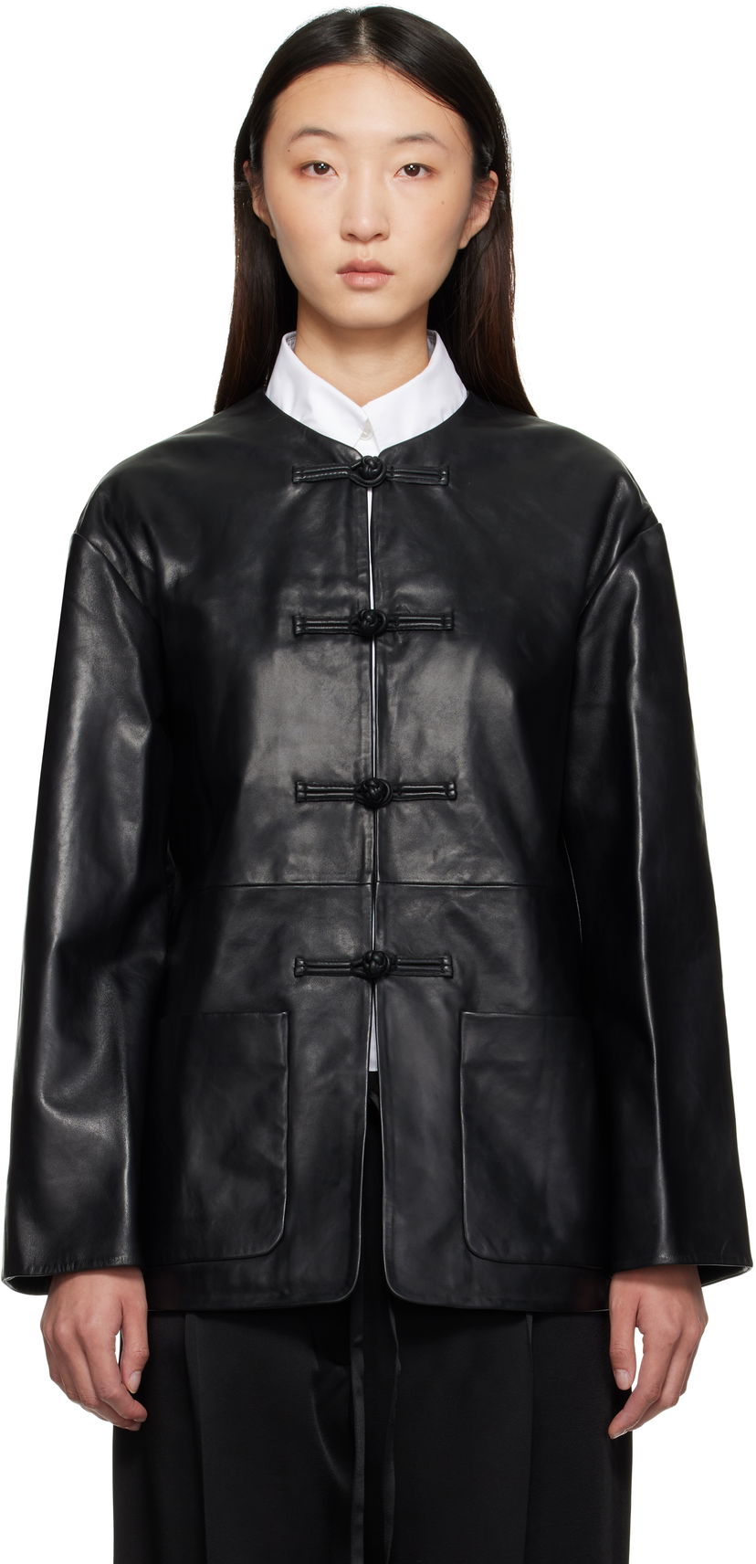 Jakna Róhe Róhe Mandarin Leather Jacket Črna | 416-11-073