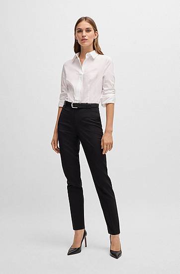 Srajce BOSS Slim Fit Cotton Blend Blouse Bela | 50499433, 1