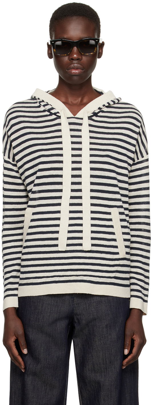 Pulover Max Mara Max Mara Limosa Striped Knit Hoodie Bela | 2419361023600