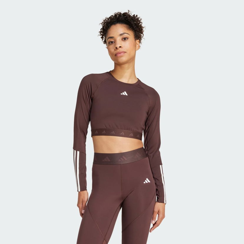 Krop-top adidas Performance Hyperglam Training Crop Long Sleeve T-Shirt Rjava | IX3247