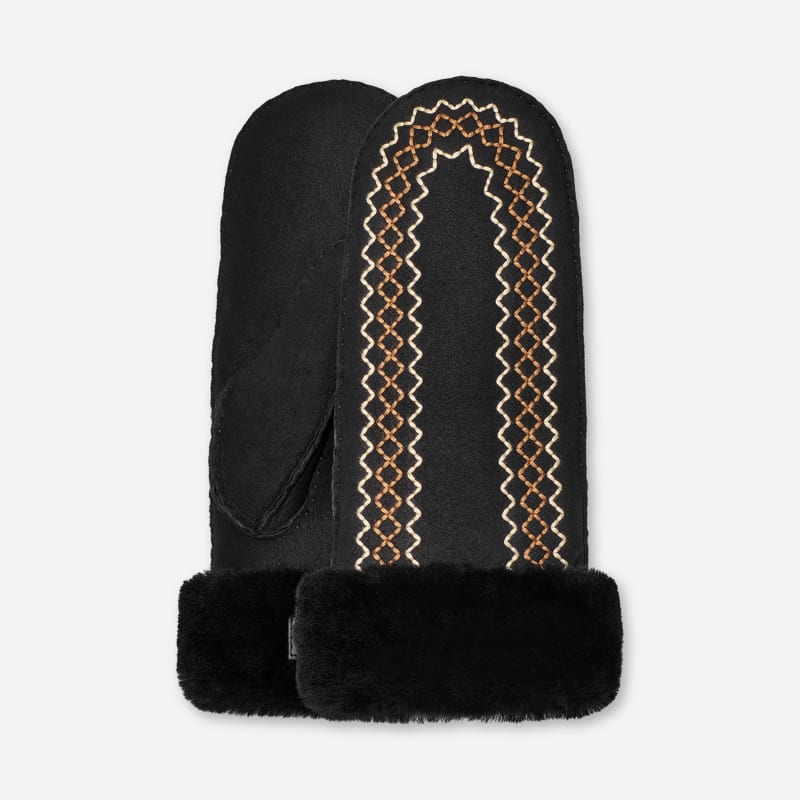 Rokavice UGG Embroidered Sheepskin Mittens Črna | 100907-BLK, 0