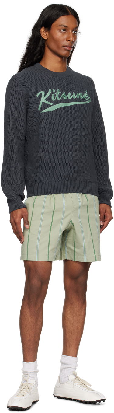 Pleteni pulover MAISON KITSUNÉ Kitsuné Varsity Embroidered Mesh Sweater Siva | OM00808KT1137, 3