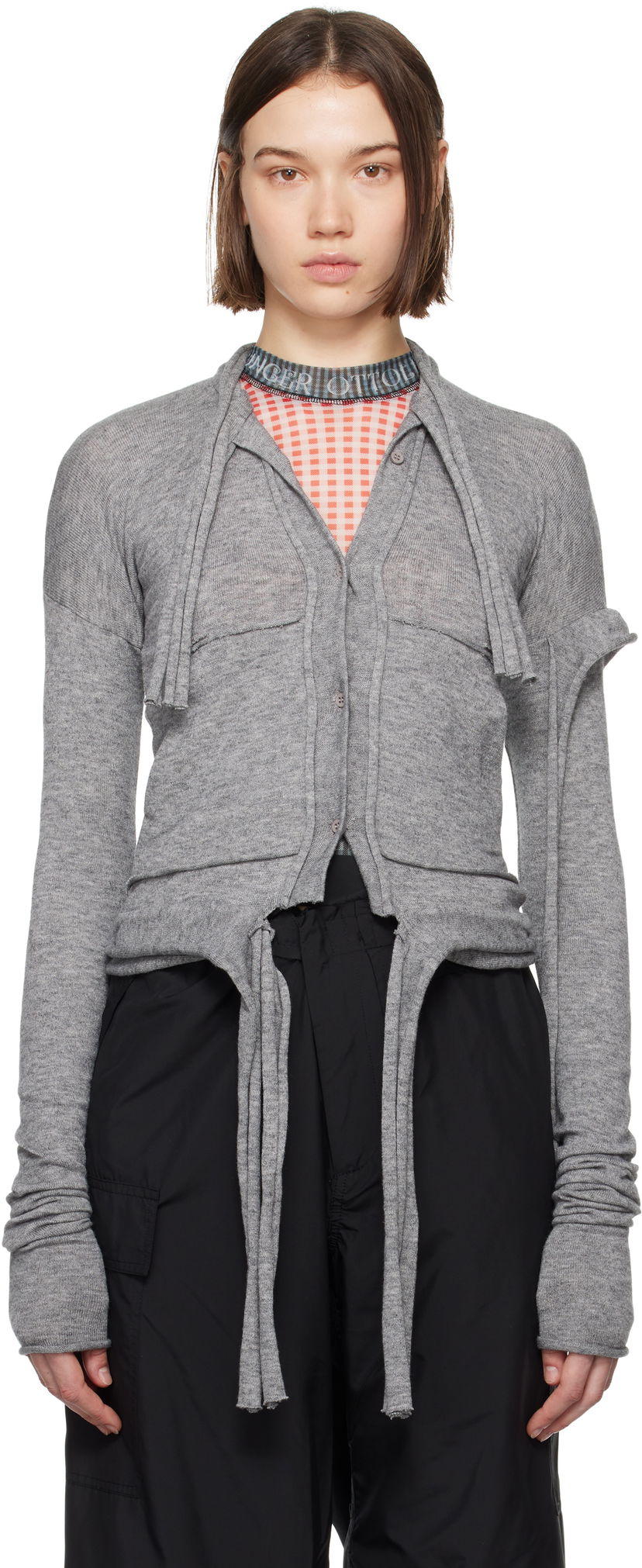 Pleteni pulover Ottolinger Ottolinger Strappy Knit Cardigan Siva | 2204020311